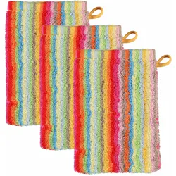 CAWÖ Waschhandschuh, 3er Pack - C Life Style multicolor, Waschlappen, gestreift, Walkfrottier Multicolor / 16x22cm