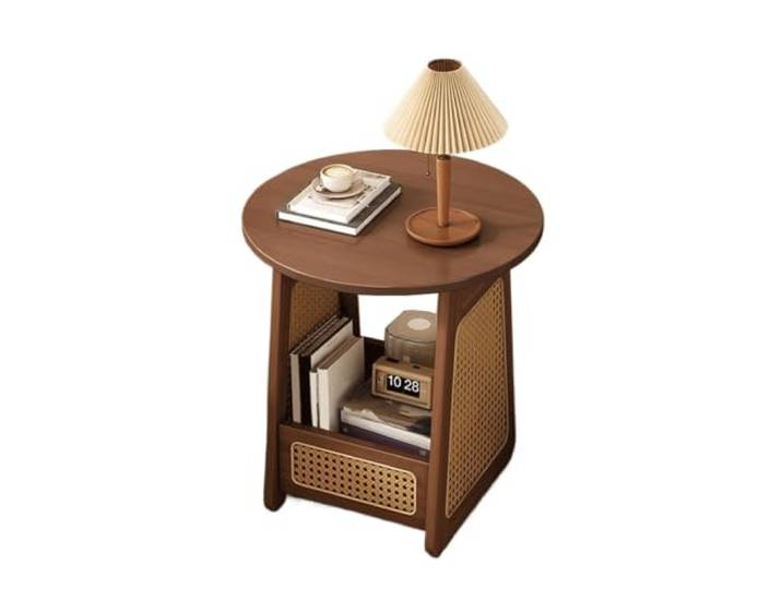 ZengL263NgS Schlank und platzsparend Runder Nachttisch aus massivem Holz im Vintage-Stil