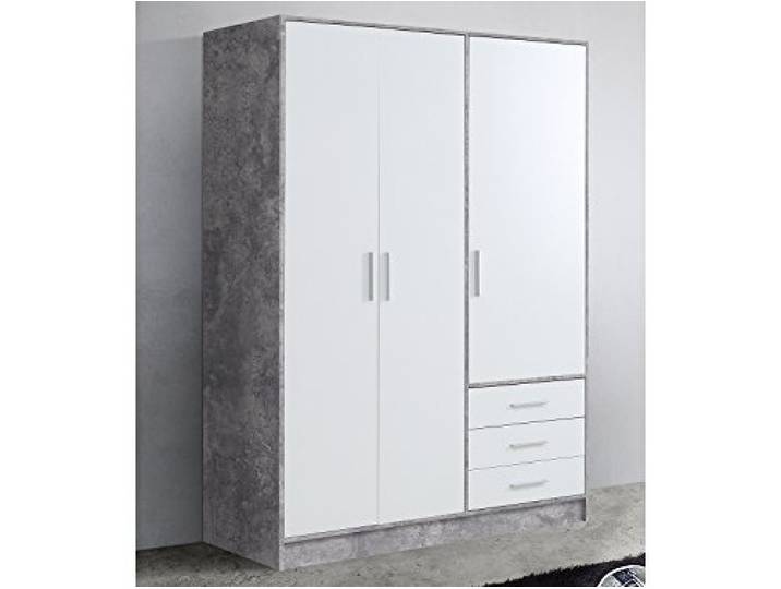 möbelando Kleiderschrank Schlafzimmerschrank Holzschrank Schrank Schlafzimmer Babbette I Beton/Weiß