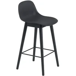 Muuto Fiber Barhocker mit Rückenlehne, wood base, höhe 65 cm, schwarz / schwarz