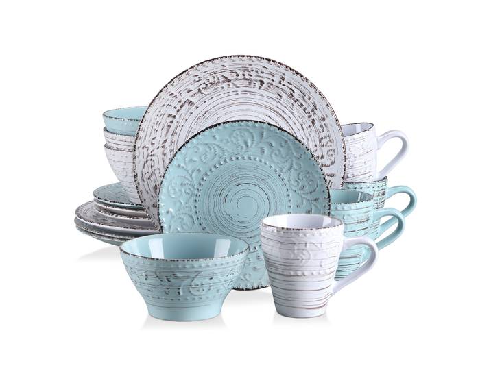Vancasso 16/32 assiettes de cérémie ensemble de vaisselle en grès avec 4 assiettes à dîner/assiette à dessert/bol/tasse pour 4 personnes
