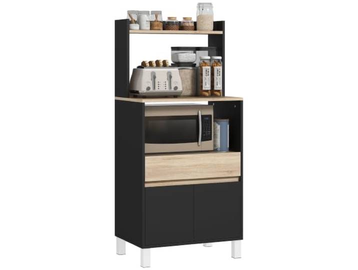 HOMCOM Mikrowellenschrank, Anrichte, Küche, 60 x 40 x 131 cm, Eiche Mit Schrank, Schublade, oberes Regal, Mikrowellenschrank, Küche, Aufbewahrung, für Esszimmer, Wohnzimmer