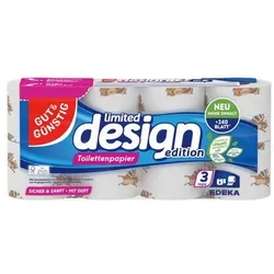 Gut & Günstig Toilettenpapier »sooo weich limited design edition « 3-lagig 8 Rollen schwarz