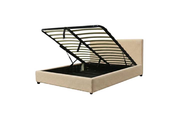 Lit coffre en bouclette sable 160x200cm
