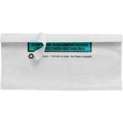 1000 Liefertaschen, Papier, weiß, DIN lang, selbstklebend, Aufdruck "Lieferschein/Rechnung"