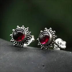 Drachensilber Granat Ohrstecker Sonne Edelsteinschmuck 925 Silber Ohrschmuck - Silber;Weiß;Rot