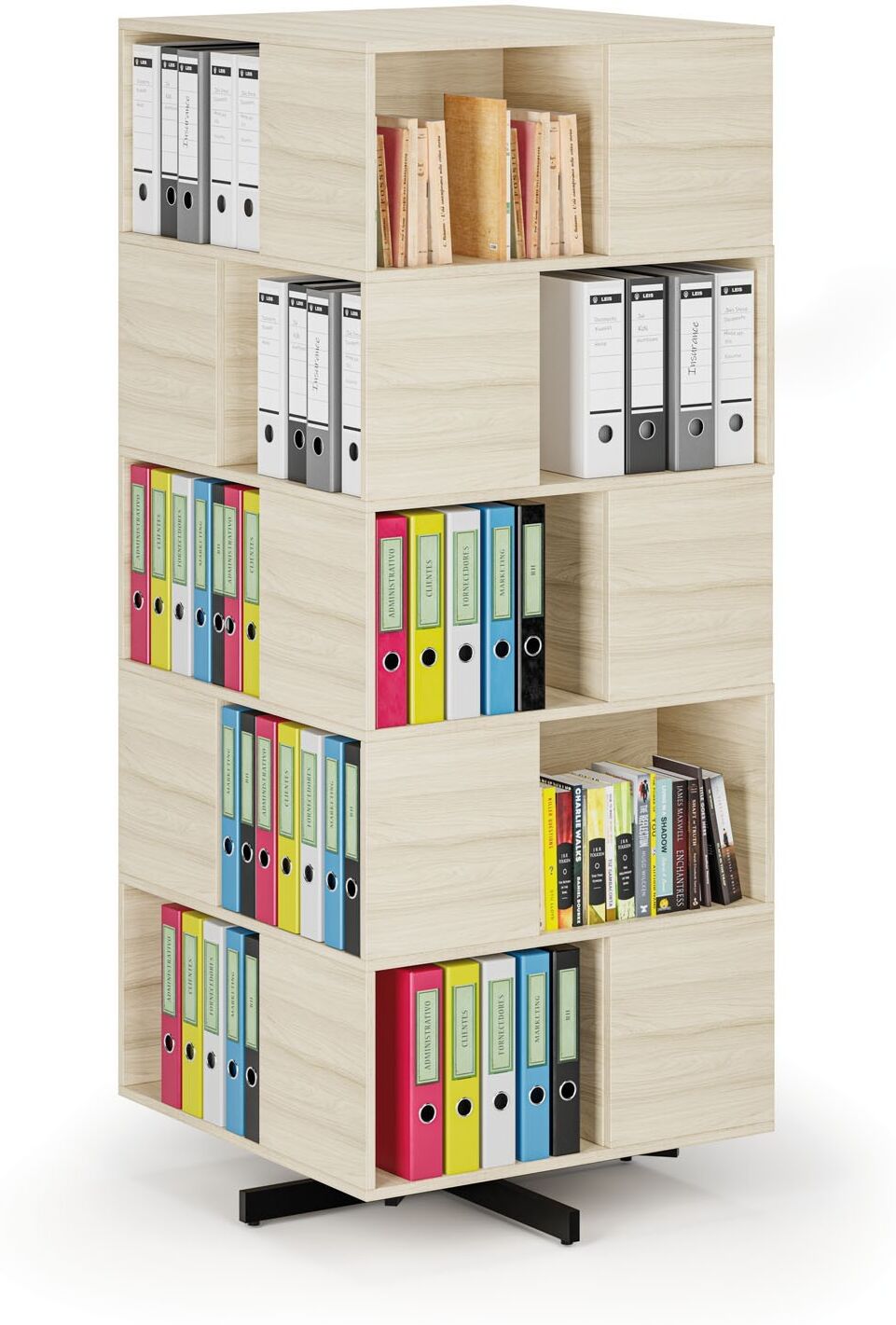 B2B Partner Drehbares Regal, 800×800×1932 mm, 4x 5 Fächer, Eiche natur