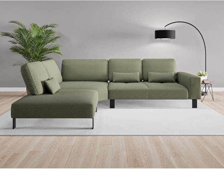 Ecksofa Tokio Nr. 3 links - Grün (Farngrün) - Feiner Strukturstoff