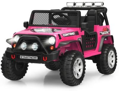 Costway 12V Kids Electric Ride On Truck with Remote Control and Operation Lever-Pink