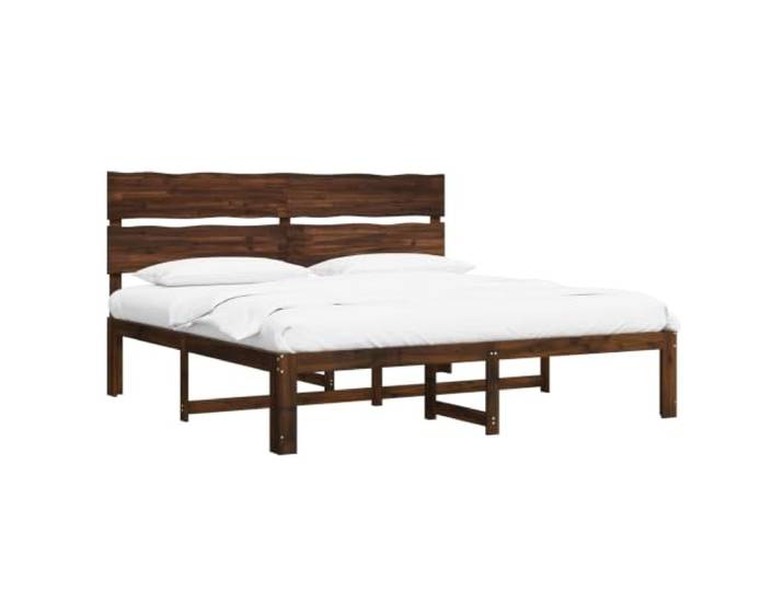 Doppelbett mit Kopfteil ROSTOCK Dunkelbraun aus Akazienholz Massivholz, Akazienholz, Doppelkante und Kopfteil, Volllehner, fester Lattenrost, Innenbereich, Montage inkl