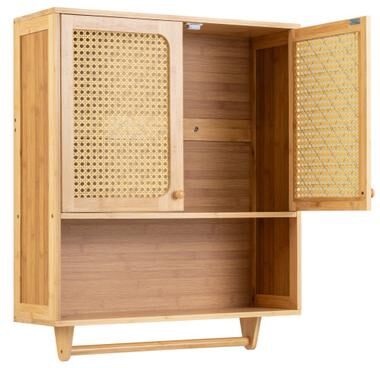 Costway Bamboo Bathroom Wall Cabinet with Towel Rack and Ventilated Doors-Natrual