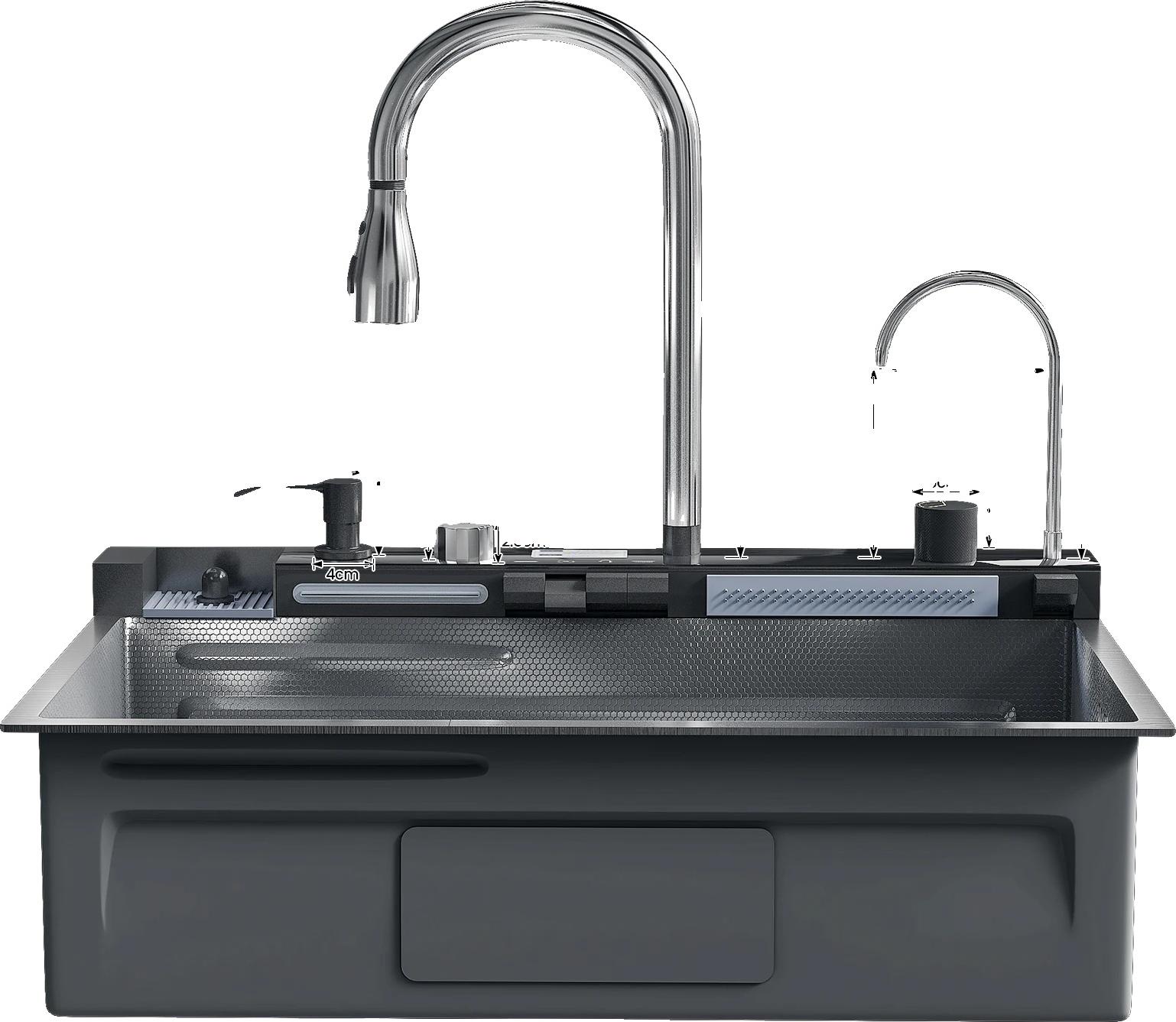 Küchenspüle, Einzelbecken, Integriertes Wasserhahn-Set, Schwarz