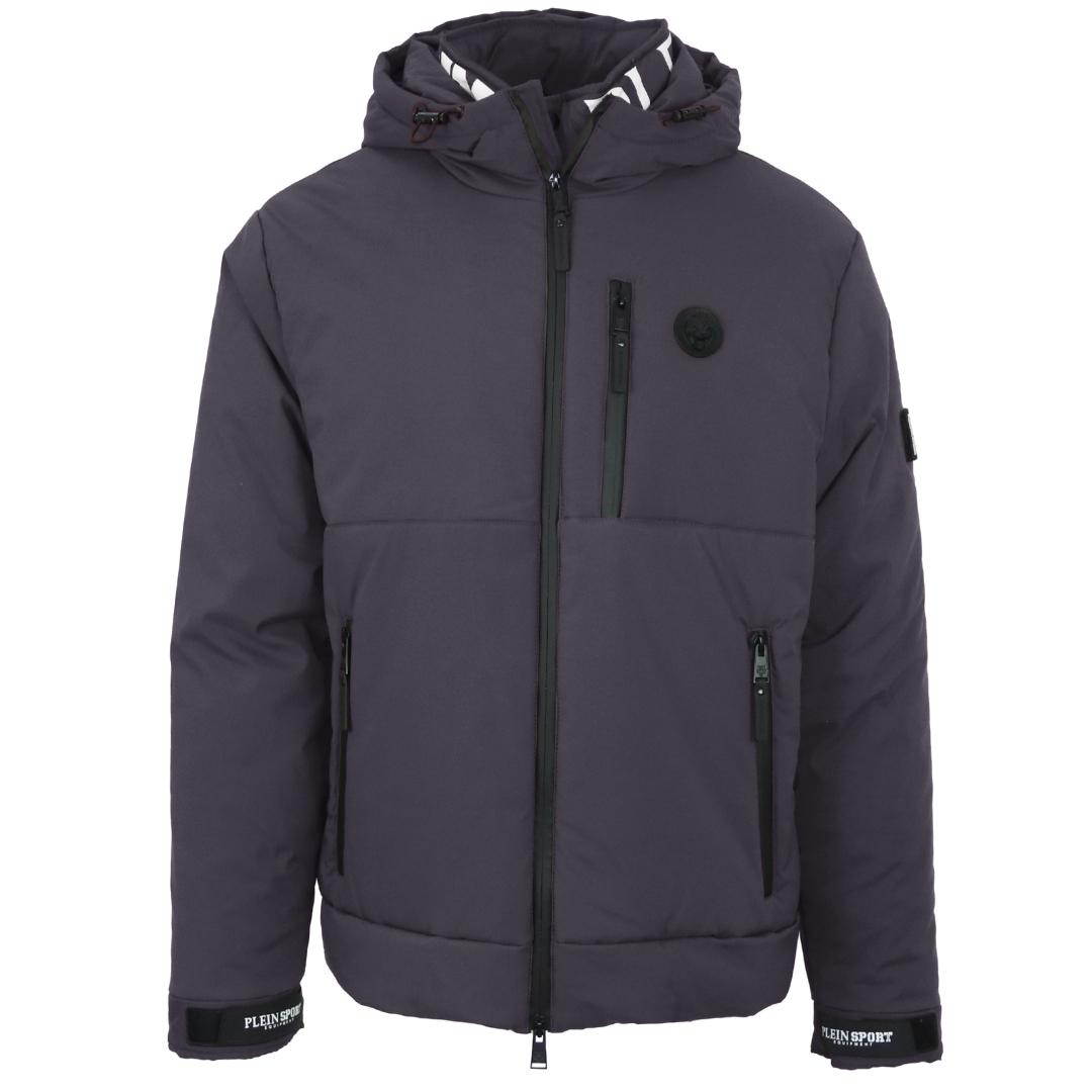 Plein Sport gepolsterte Jacke mit großem Markenlogo in Grau