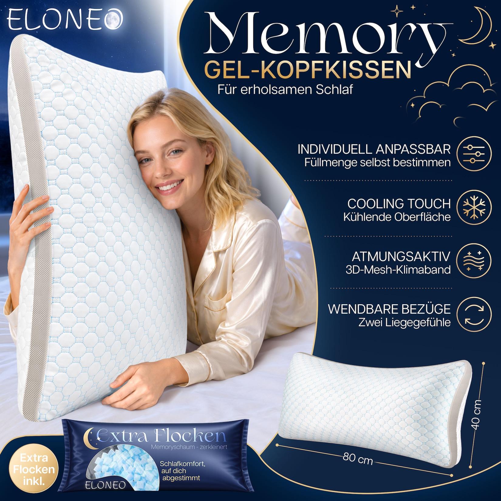 ELONEO Premium Gel Memory Foam Kopfkissen 40x80 cm, ergonomisches Kopfkissen höhenverstellbar
