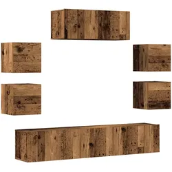 vidaXL 7-tlg. TV-Schrank-Set Wandmontage Altholz-Optik Holzwerkstoff