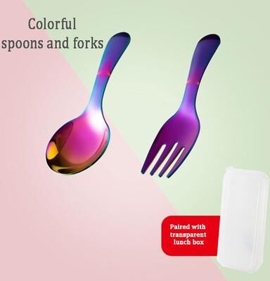 Perfect Picks Market Stainless Steel Portable Children Tableware Set, Fork And Spoon For Outdoor Desserts dazzling Colors