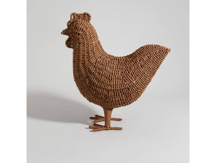 Braune, geflochtene Papierhennenfigur, H 39 cm