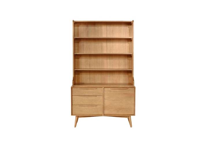 Bibliothèque style scandinave en hévéa, 3 tiroirs, 1 porte beige