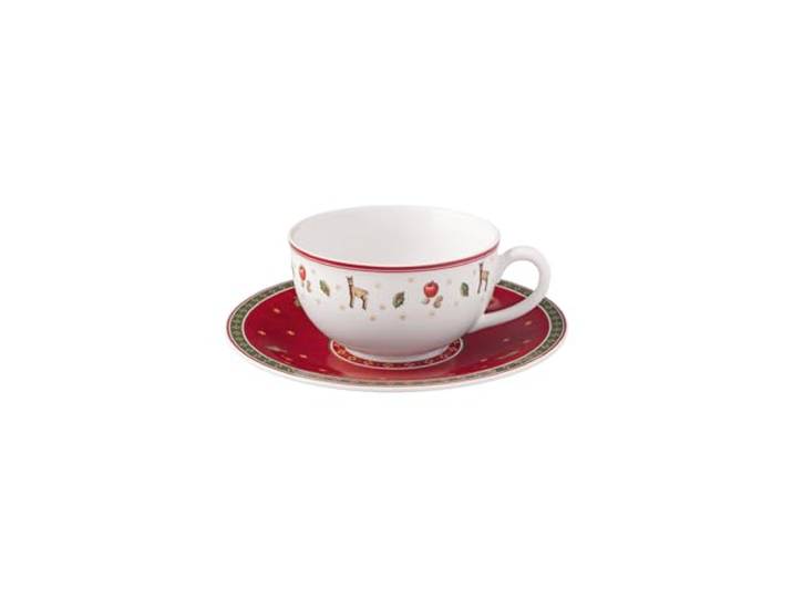 Villeroy & Boch Toy's Delight Specials Milchkaffeetasse mit Untertasse, 300 ml, Weihnachtliches Cappuccino-Set für 1 Person, Kaffeegeschirr aus Premium Porzellan, Rot/Weiß