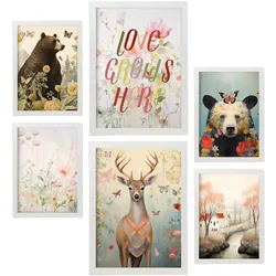 POSTER Set Mit 6 Blumen & Schmetterlinge A3 & A4 Weißer Rahmen