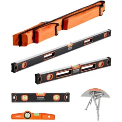 VEVOR 4-teiliges Torpedo-Wasserwaagen-Set, 120/60/40/25cm alle magnetischen Wasserwaagen, Libellen-Lineal für 45/90/180 Grad, magnetisches Kasten-Wasserwaagen-Werkzeug aus Aluminiumlegierung