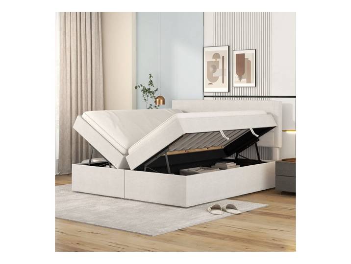 Celya Polsterbett Polsterbett, 200x140cm, Doppelbett mit Lattenrost aus Metallrahmen (Beige, Großer Stauraum, Beidseitig zu öffnen), Ohne Matratze