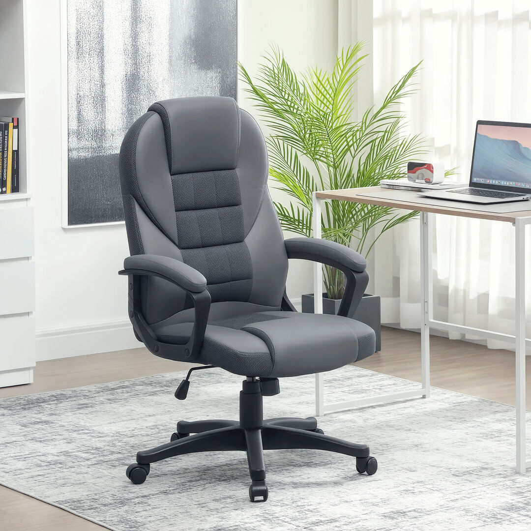 17 Stories Redell Executive Office Chair PU Leather High Back Swivel Charcoal Grey 120cm H X 65cm W X 69cm D