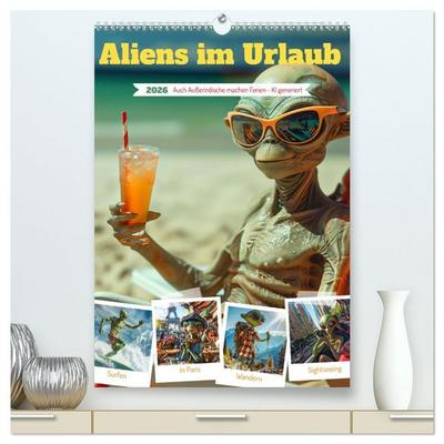 Aliens im Urlaub (hochwertiger Premium Wandkalender 2026 DIN A2 hoch), Kunstdruck in Hochglanz