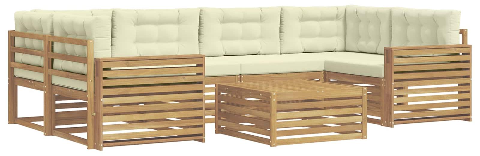 Outdoor-Sofagarnitur 7 Stk. Weiß und Creme