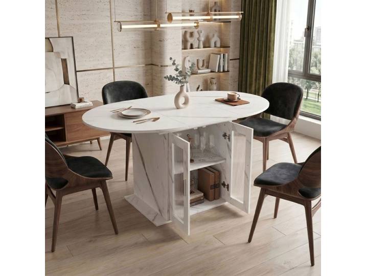 Table de Salle a Manger Ovale Extensible 100-140cm Table Console Extensible avec Rangement Rallonges pour 4 à 6 Personnes Blanc