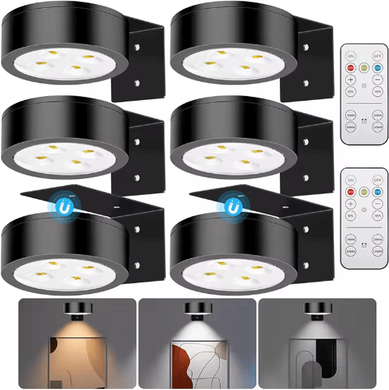 Inspire Picks 3 6PCS Magnetic LED Picture Lights Battery Operated Art Display Lights With Remote, Timer & 3 Lighting Modes black 6pcs