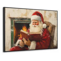 LEINWAND Bilder mit Rahmen - Weihnachten - Weihnachtsmann - Winter - Open Fireside - 150x100