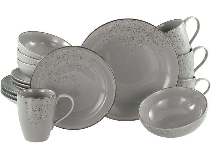 Kombiservice CREATABLE Nature Collection, Kombi-Service 16-tlg , grau (stone), 16 Stk., Steinzeug, Geschirr-Sets, Kombiservice, Handwerklicher Look, Vintage