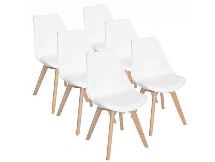 Lot de 6 chaises - Blanc - Scandinave - Pieds bois - Lot de 6 chaises style scandinave Catherina