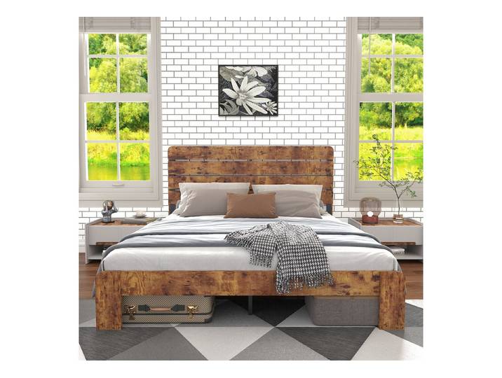 REDOM Holzbett antikes Holzdoppelbett mit elegantem Kopfteil in Braun (für Erwachsene, Kinder und Jugendlich, 1-tlg., 140 x 200 cm)