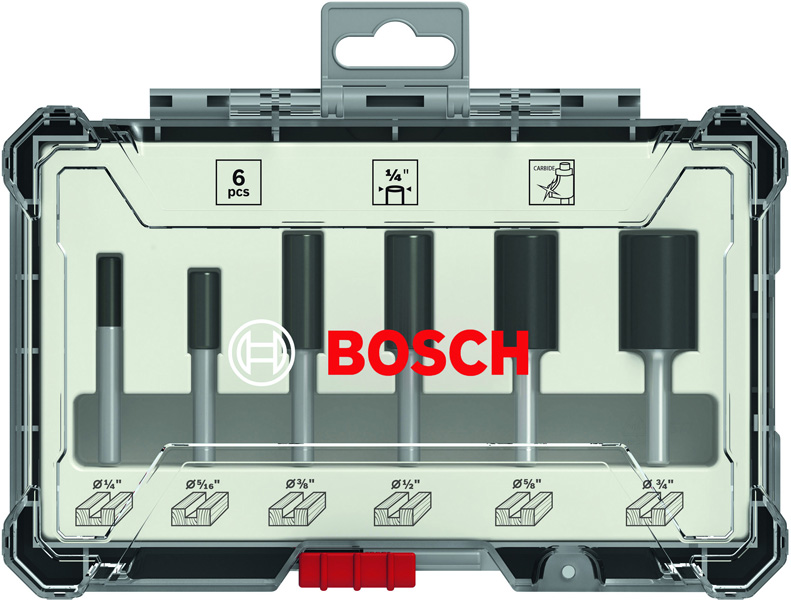 Bosch Fräser-Set, 6-teiliges Nutfräser-Set, 1/4-Zoll Schaft 2607017467