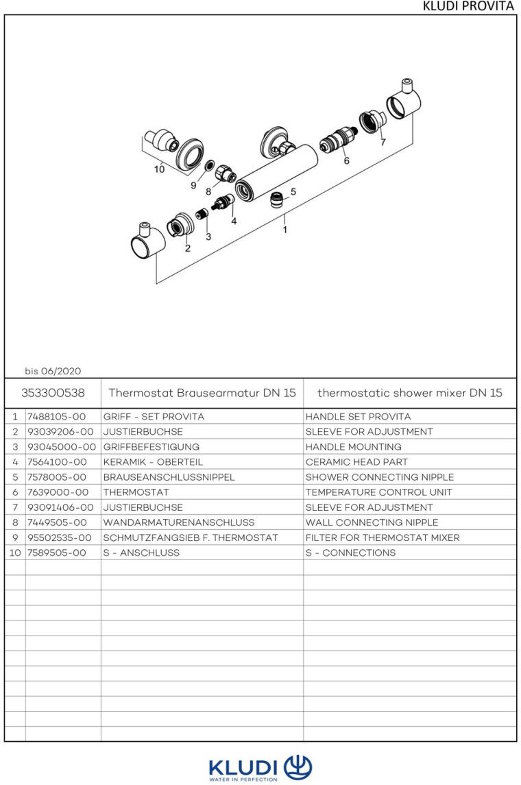 Kludi Brause-Thermostat Provita lösbare 38 grad Heißwassersperre chrom 353300538
