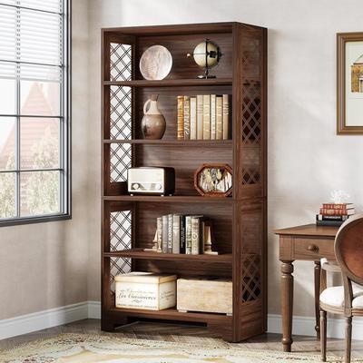 YUZHOU "70.8"" Bookcase, 6-Tier Vintage Tall Bookcase 5-Shelf Display Rack Storage Shelves"