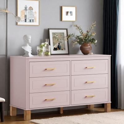 ZWYO HOSIMU "47.24"" Wide Wood 6-Drawer Double Dresser with Metal Handles and Solid Wood Legs"