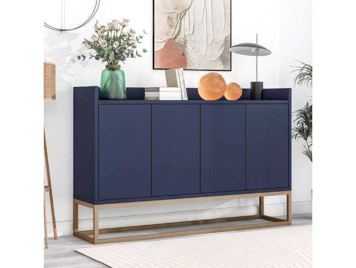Buffet - JAERLIUB - 4 portes - étagère réglable - grand espace de rangement - bleu marine Bleu marine#Bleu