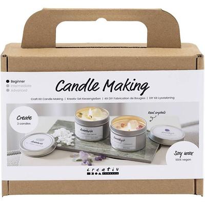 Creativ Company Mini Kreativ Set Kerzengießen, Sojawachskerze mit Aventurin und Amethyst, Creme