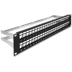 Delock 19′′ Keystone Patchpanel 48 Port mit Entlastungsschienen 2 HE schwarz