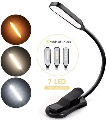 Uplift Picks Rechargeable Clip On Book Light With Flexible Three Mode Reading Lamp black