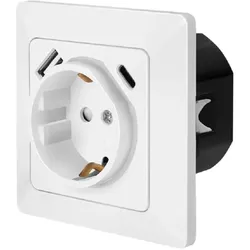LogiLink Unterputz-Steckdose mit Schutzkontaktbuchse, USB-A und USB-C PD