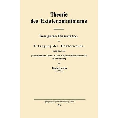 Theorie des Existenzminimums, Taschenbuch von David Lewin, Springer Berlin, 978-3-662-22979-8