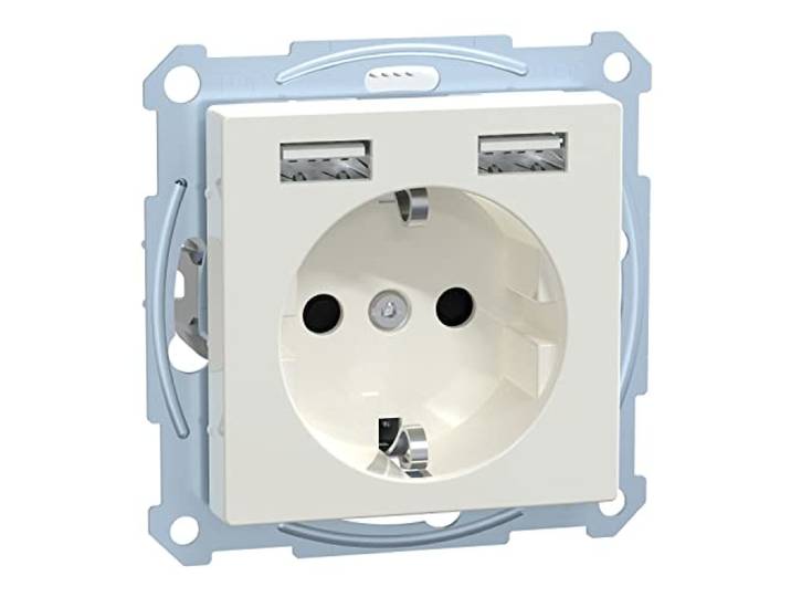 Schneider Electric Merten MEG2366-0319 Stopcontact met USB-aansluiting type A+A-systeem M, Schuko USB-stopcontact, inbouw, geaard stopcontact, geschikt voor smartphone, tablet, poolwit