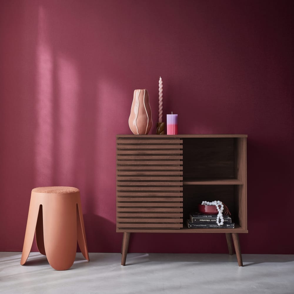 sweeek Buffet décor bois noyer avec porte coulissante Marron 80x80x39cm