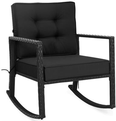 Costway Patio Rattan Rocker Outdoor Glider Rocking Chair Cushion Lawn-Black