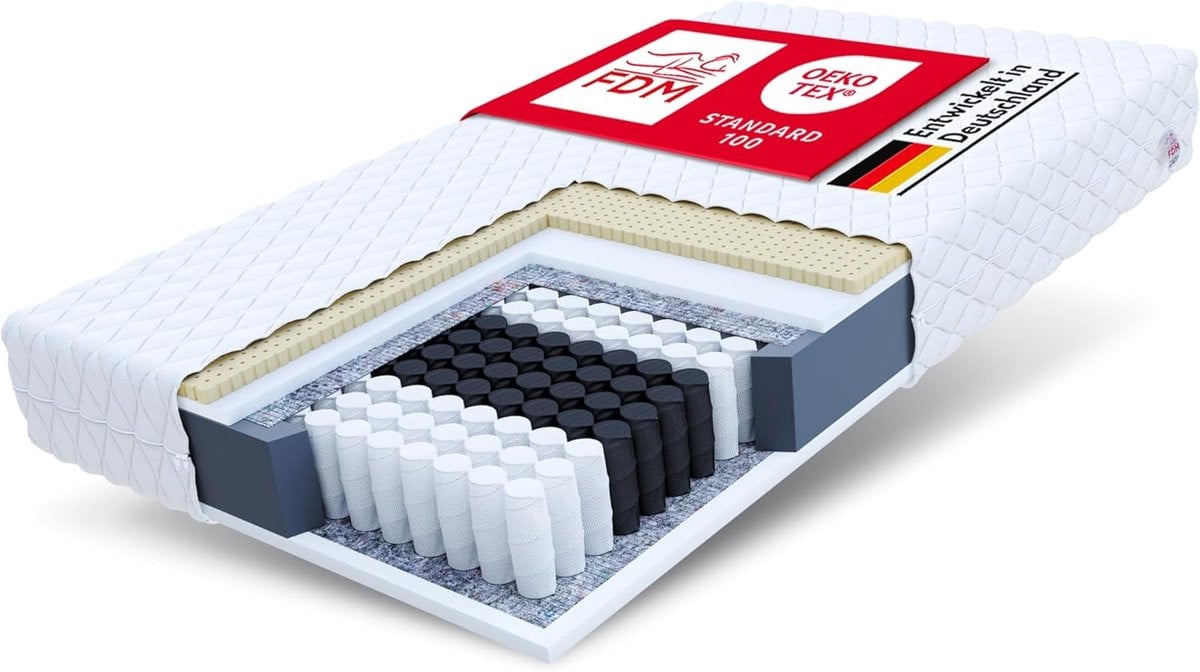 Merkloos Hybrid Pocketveringmatras met Latex - 7 zones ondersteuning - Wit - 160 x 200 cm