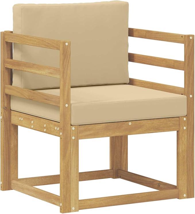 Lounge Sessel Garten aus Akazienholz, 1-Sitzer Outdoor Sofa mit Kissen, Balkonsofa Modul Gartenmöbel für Terrasse und Balkon, Gestell in Weiß und Beige